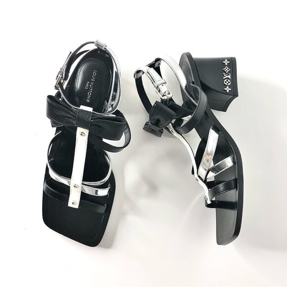 NEW Louis Vuitton Fornasetti 2021 LV Monogrammed Peplum Block Heel Sandals 35.5 - Picture 1 of 12